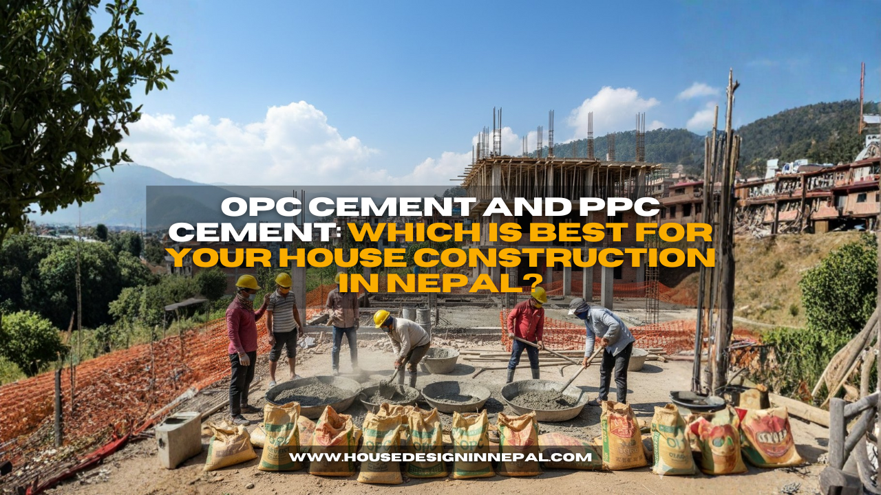 OPC and PPC cement bags at construction site for house building in Nepal