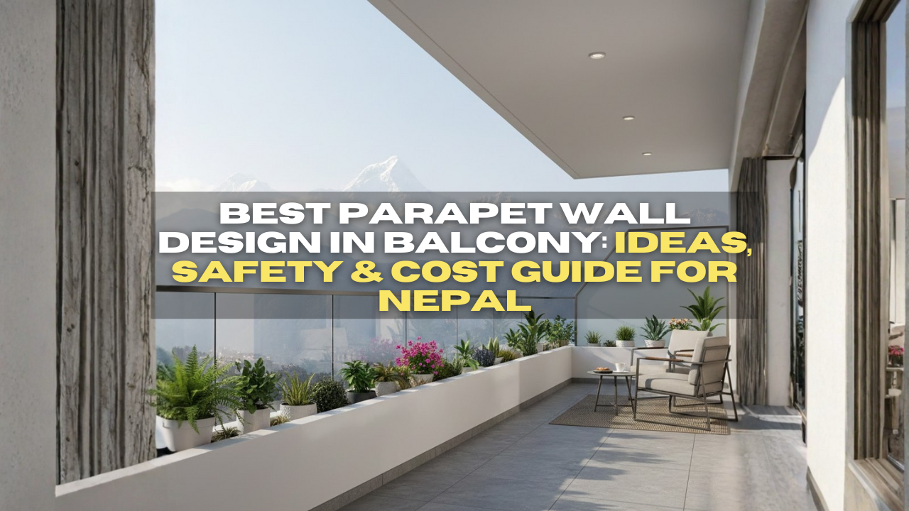 Modern parapet wall design in balcony with glass railing and mountain view in Nepal