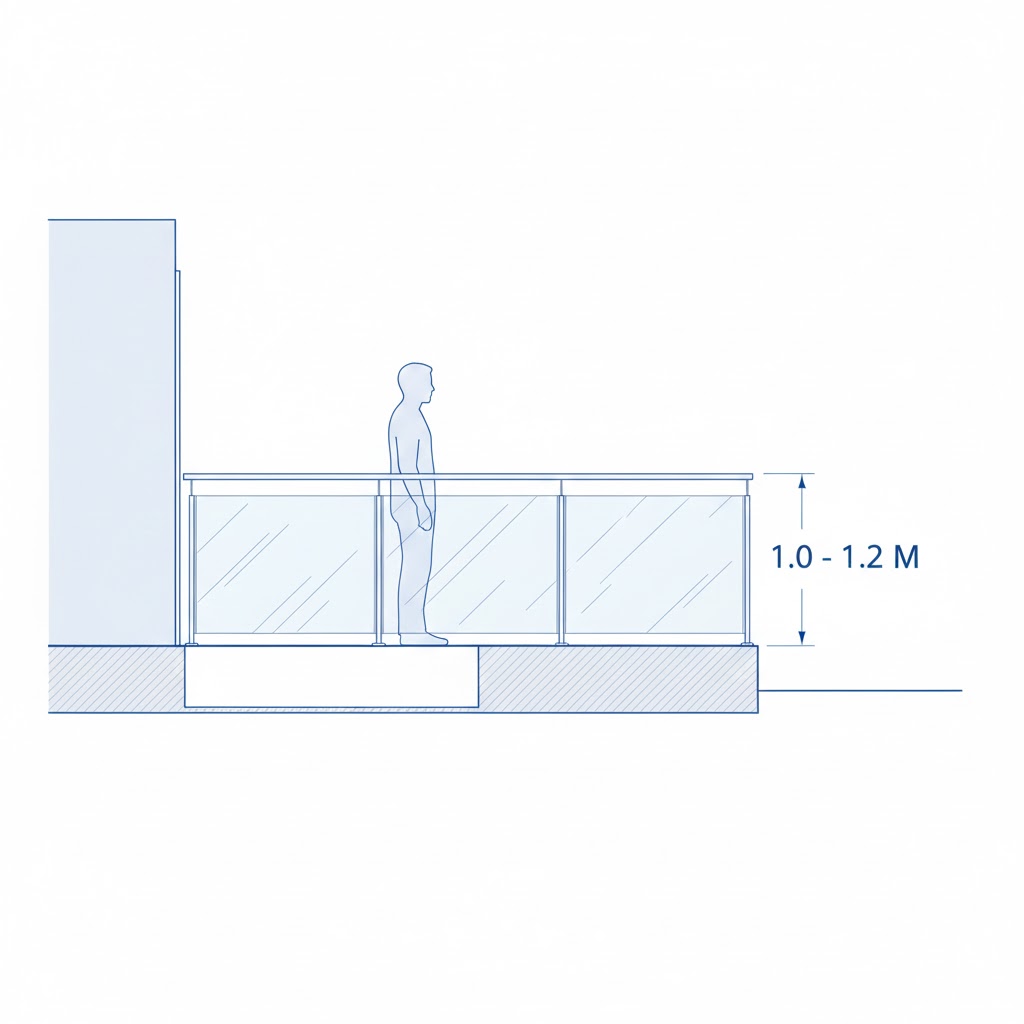 Standard parapet wall height diagram showing 1-1.2 meter safety measurement for Nepal