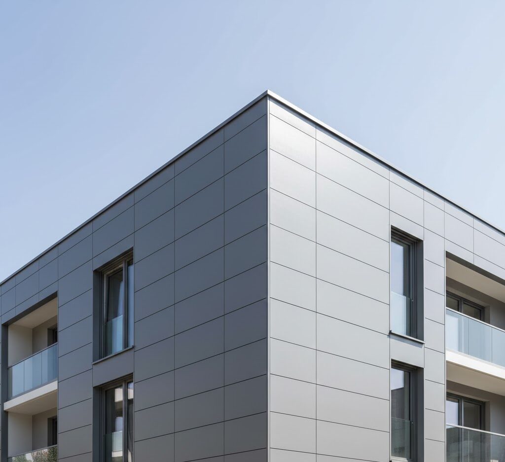 Modern ACP sheet cladding on parapet wall for weather-resistant finish