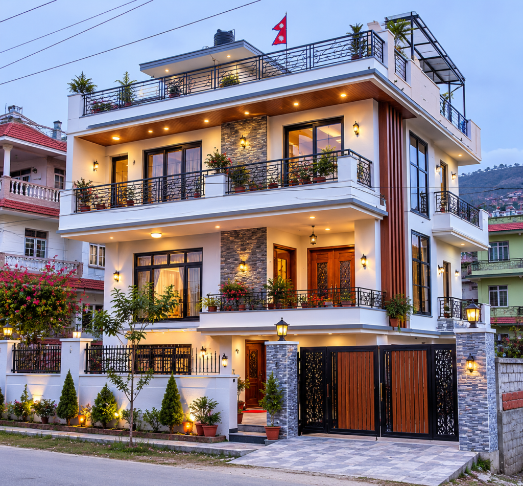 finished modern 3 storey house exterior Kathmandu Nepal