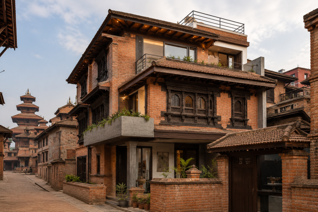 Newari fusion modern house design in Nepal