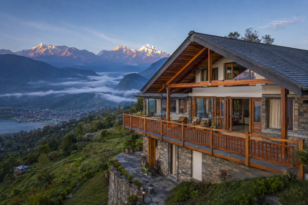 modern hill house design Pokhara Nepal with mountain view