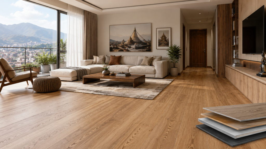 SPC waterproof flooring in a modern Nepal apartment interior